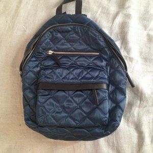 Topshop turquoise satin backpack leather trim